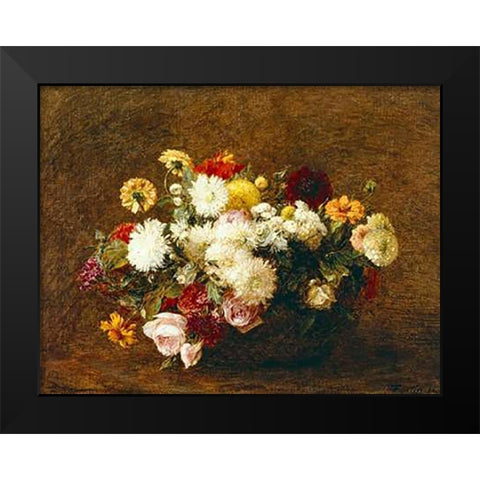 Bouquet De Fleurs Black Modern Wood Framed Art Print by Latour, Henri Fantin