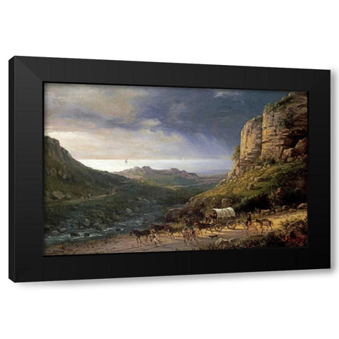 A Wagon On a Path Black Modern Wood Framed Art Print with Double Matting by Ferri, Domenico