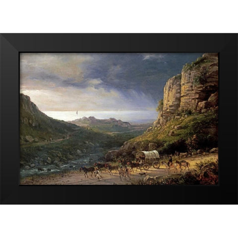 A Wagon On a Path Black Modern Wood Framed Art Print by Ferri, Domenico