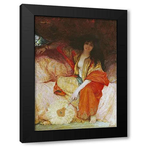 A Harem Beauty Holding a Fan Black Modern Wood Framed Art Print with Double Matting by Ferrier, Gabriel Joseph