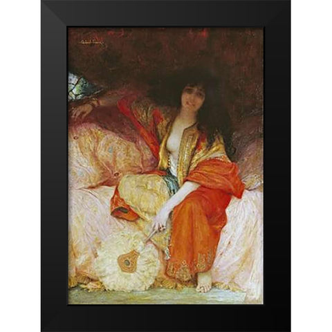 A Harem Beauty Holding a Fan Black Modern Wood Framed Art Print by Ferrier, Gabriel Joseph