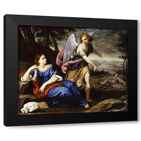 The Angel Appearing To Hagar Black Modern Wood Framed Art Print with Double Matting by School, Florentine