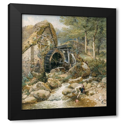 An Old Water Mill Black Modern Wood Framed Art Print with Double Matting by Foster, Myles Birket