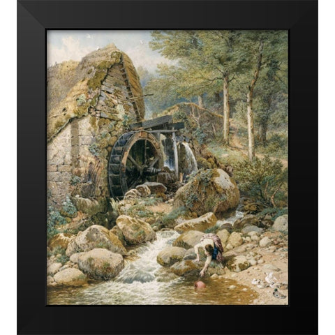 An Old Water Mill Black Modern Wood Framed Art Print by Foster, Myles Birket