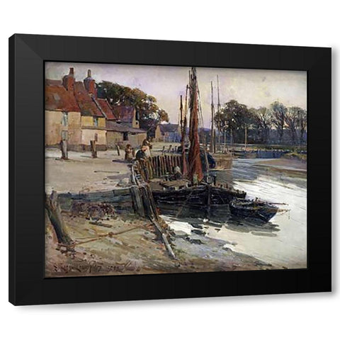 A Cornish Fishing Village Black Modern Wood Framed Art Print by Frampton, Edward Reginald
