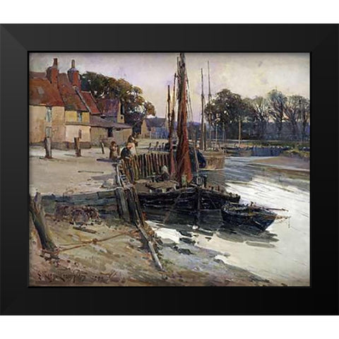 A Cornish Fishing Village Black Modern Wood Framed Art Print by Frampton, Edward Reginald