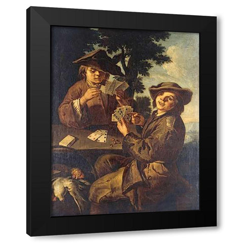 Two Peasant Boys Playing Cards Black Modern Wood Framed Art Print with Double Matting by Francesco, Cipper Giacomo