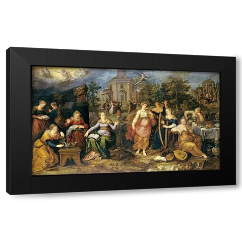 The Parable of The Wise and Foolish Virgins Black Modern Wood Framed Art Print with Double Matting by Francken, Frans