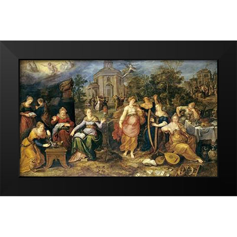 The Parable of The Wise and Foolish Virgins Black Modern Wood Framed Art Print by Francken, Frans