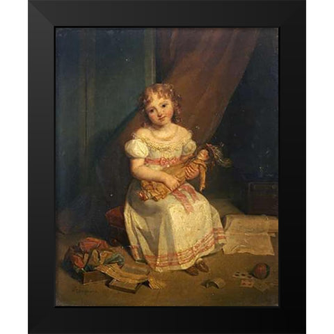 Her Favourite Doll Black Modern Wood Framed Art Print by Franquelin, Jean Augustin