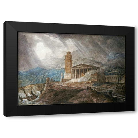 A Capriccio of a Roman Port During a Storm Black Modern Wood Framed Art Print with Double Matting by Gandy, Joseph Michael