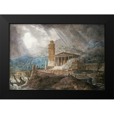 A Capriccio of a Roman Port During a Storm Black Modern Wood Framed Art Print by Gandy, Joseph Michael