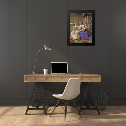 The First Toy Black Modern Wood Framed Art Print by Girardot, Ernest Gustave