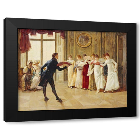 Fan Flirtation Black Modern Wood Framed Art Print with Double Matting by Glindoni, Henry Gillard