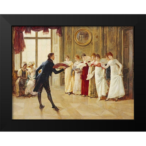 Fan Flirtation Black Modern Wood Framed Art Print by Glindoni, Henry Gillard