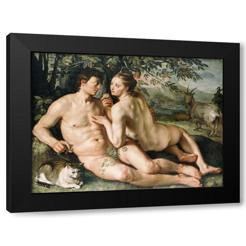 The Fall of Man Black Modern Wood Framed Art Print by Goltzius, Hendrick