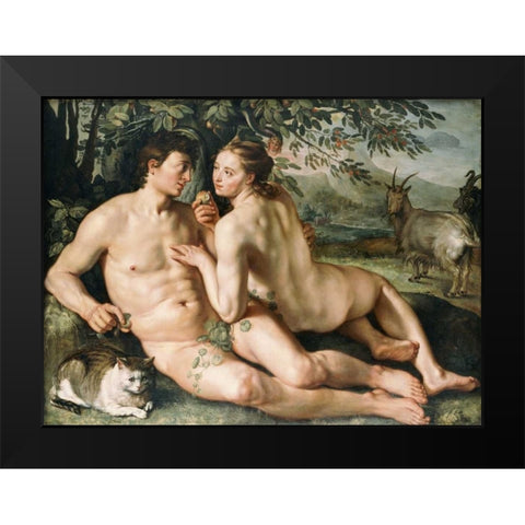 The Fall of Man Black Modern Wood Framed Art Print by Goltzius, Hendrick