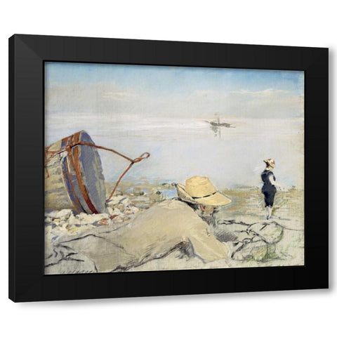 On the Shingle, Honfleur Black Modern Wood Framed Art Print by Gonzales, Eva