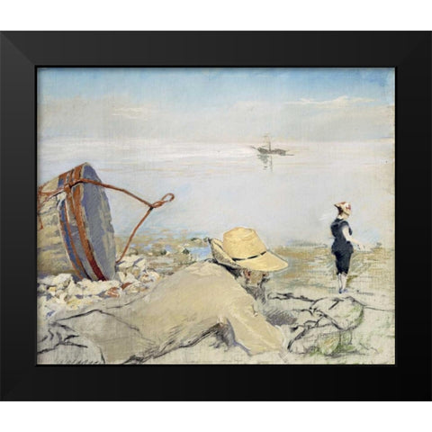 On the Shingle, Honfleur Black Modern Wood Framed Art Print by Gonzales, Eva