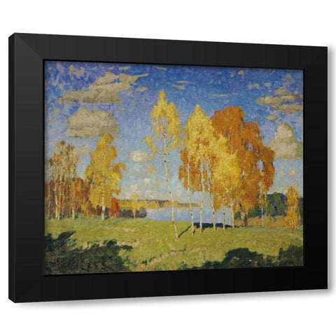 Landscape With Birch Trees Black Modern Wood Framed Art Print by Gorbatov, Konstantin Ivanovich