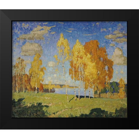 Landscape With Birch Trees Black Modern Wood Framed Art Print by Gorbatov, Konstantin Ivanovich