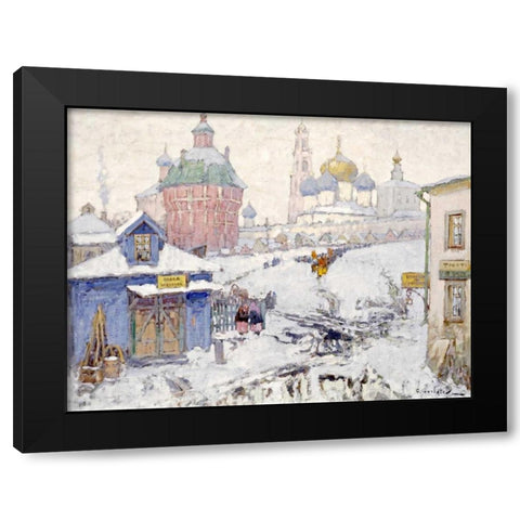 Townscape In Winter Black Modern Wood Framed Art Print with Double Matting by Gorbatov, Konstantin Ivanovich