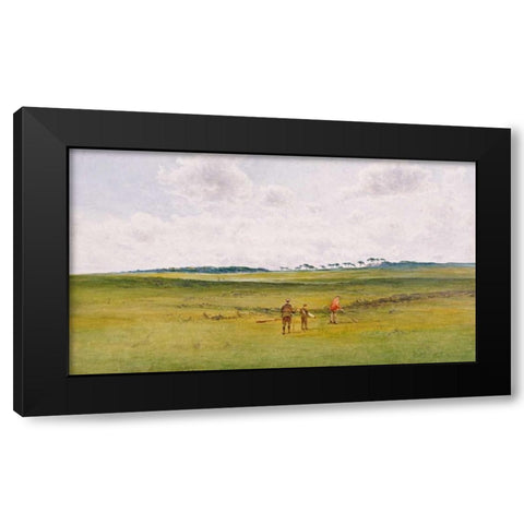 On The Links, St. Andrews Black Modern Wood Framed Art Print by Gow, James Forbes Mackintosh
