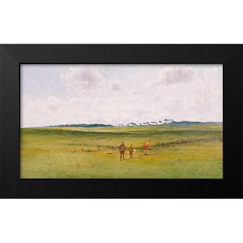 On The Links, St. Andrews Black Modern Wood Framed Art Print by Gow, James Forbes Mackintosh