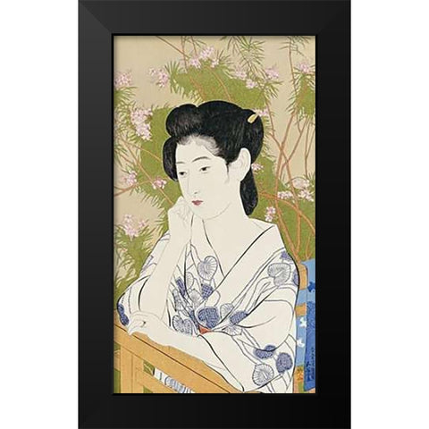 A Bust Portrait of a Young Woman Black Modern Wood Framed Art Print by Goyo, Hashiguchi