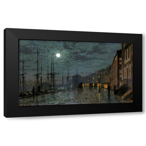 City Docks By Moonlight Black Modern Wood Framed Art Print by Grimshaw, John Atkinson