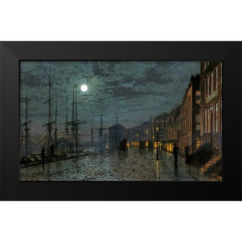 City Docks By Moonlight Black Modern Wood Framed Art Print by Grimshaw, John Atkinson