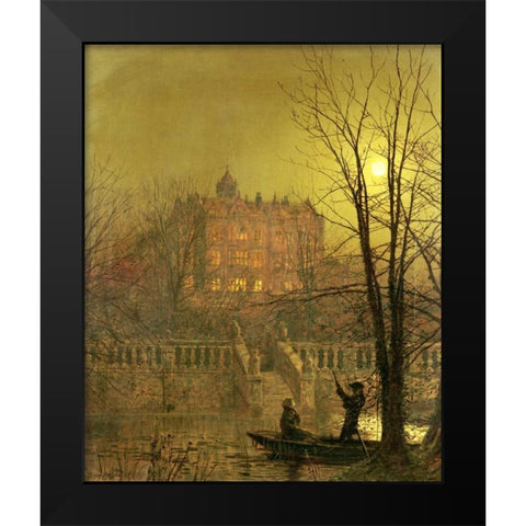 Under The Moonbeams Black Modern Wood Framed Art Print by Grimshaw, John Atkinson