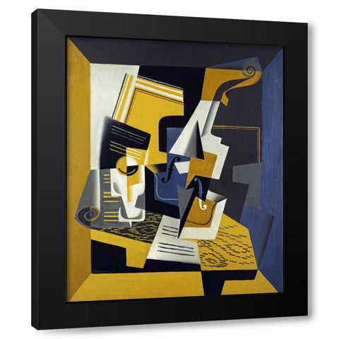 A Violin and Glass Black Modern Wood Framed Art Print with Double Matting by Gris, Juan