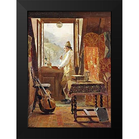 At The Window Black Modern Wood Framed Art Print by Grison, Francois Adolphe