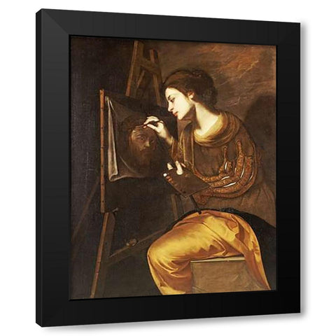 A Female Artist Painting The Image of The Sudarium Black Modern Wood Framed Art Print by Guarino, Francesco