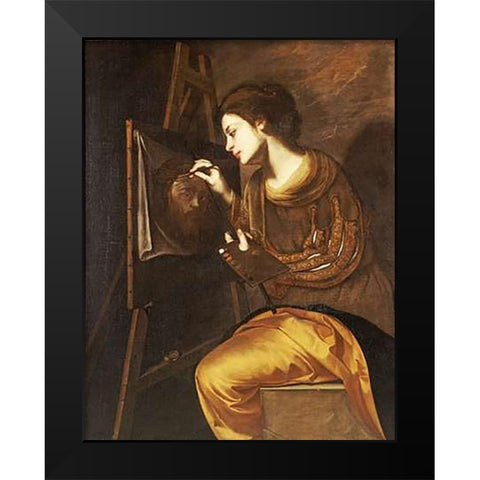 A Female Artist Painting The Image of The Sudarium Black Modern Wood Framed Art Print by Guarino, Francesco