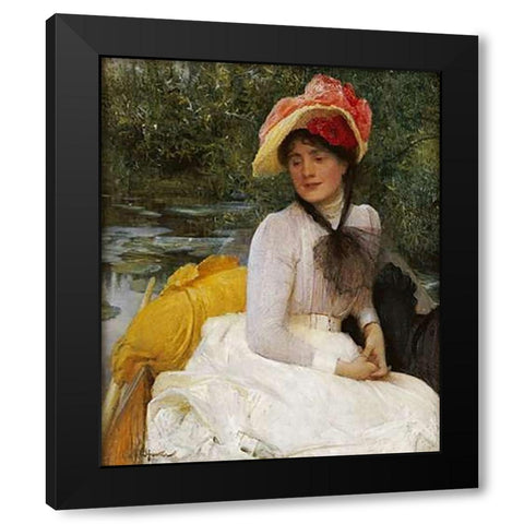Girl In a Punt Black Modern Wood Framed Art Print with Double Matting by Hacker, Arthur