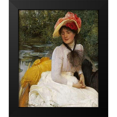 Girl In a Punt Black Modern Wood Framed Art Print by Hacker, Arthur