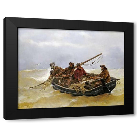 Drawing In The Catch Black Modern Wood Framed Art Print by Haguette, Georges Jean Marie