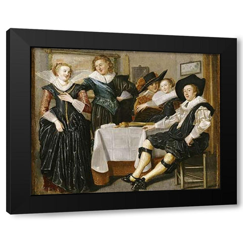 A Merry Company In An Interior Black Modern Wood Framed Art Print by Hals, Dirck