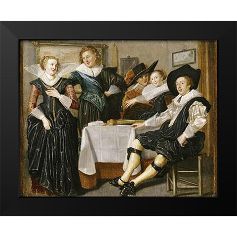 A Merry Company In An Interior Black Modern Wood Framed Art Print by Hals, Dirck