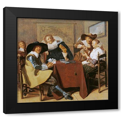 An Elegant Card Party Black Modern Wood Framed Art Print with Double Matting by Hals, Dirk