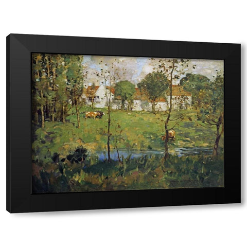 A Scottish Farm Black Modern Wood Framed Art Print with Double Matting by Hamilton, James Whitelaw