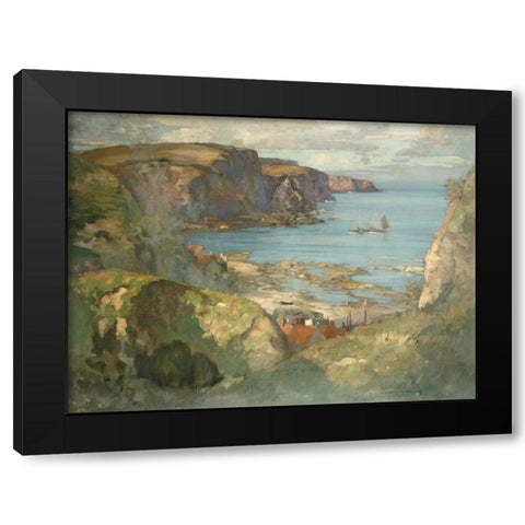 An East Coast Fishing Village Black Modern Wood Framed Art Print with Double Matting by Hamilton, James Whitelaw