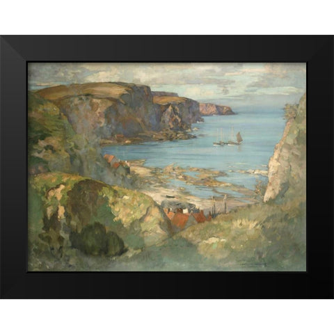 An East Coast Fishing Village Black Modern Wood Framed Art Print by Hamilton, James Whitelaw