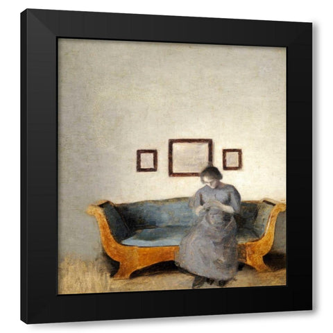 Ida Hammershoi Sitting On a Sofa Black Modern Wood Framed Art Print by Hammershoi, Vilhelm