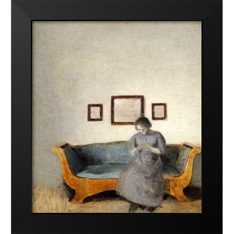 Ida Hammershoi Sitting On a Sofa Black Modern Wood Framed Art Print by Hammershoi, Vilhelm