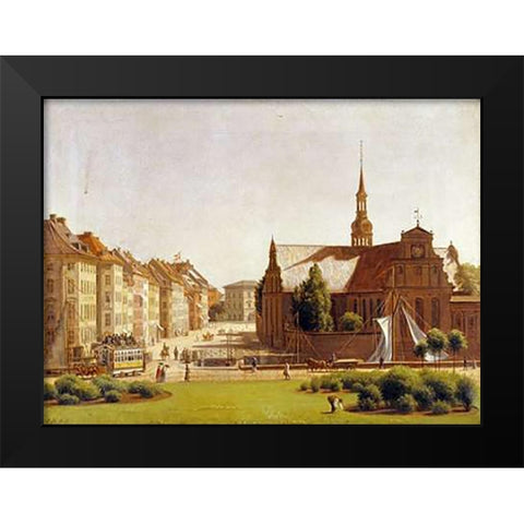 The Palace Square, Copenhagen Black Modern Wood Framed Art Print by Hansen, Constantin