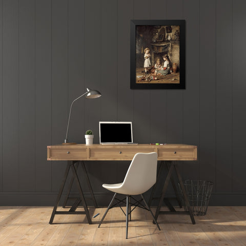 Blowing Bubbles Black Modern Wood Framed Art Print by Harlamoff, Alexei Alexeiewitsch