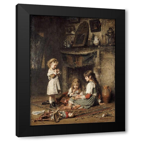 Blowing Bubbles Black Modern Wood Framed Art Print with Double Matting by Harlamoff, Alexei Alexeiewitsch